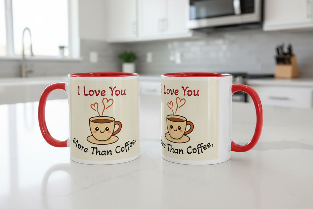 I Love You More Than Coffee, Valentine's Day Mug with Red Color Inside