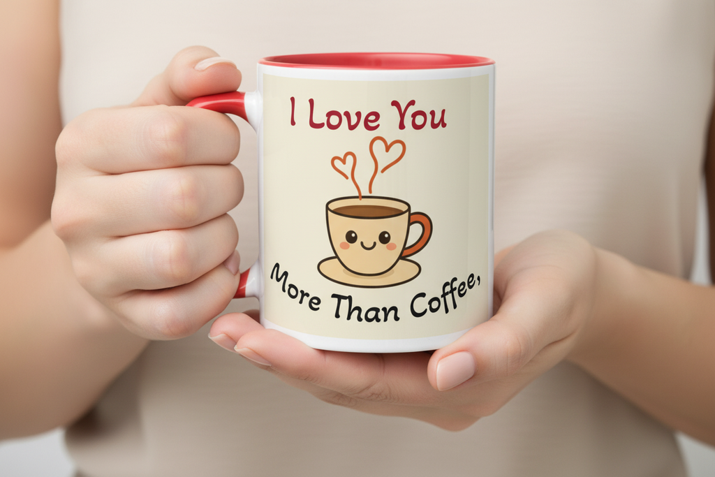 I Love You More Than Coffee, Valentine's Day Mug with Red Color Inside